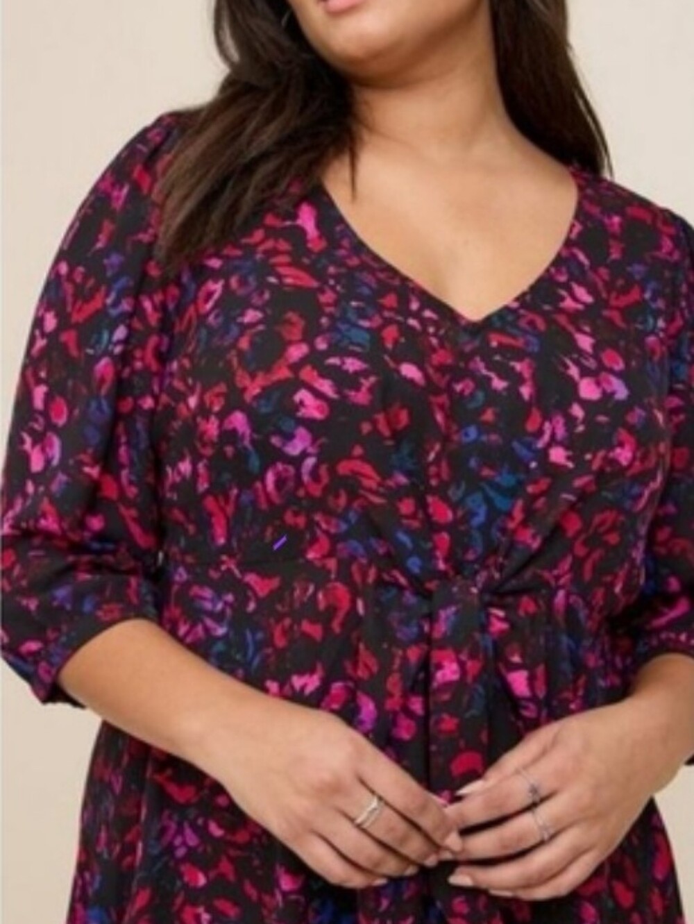 Womens Black V-Neck Blouse with Pink & Blue Leopard Print 1X